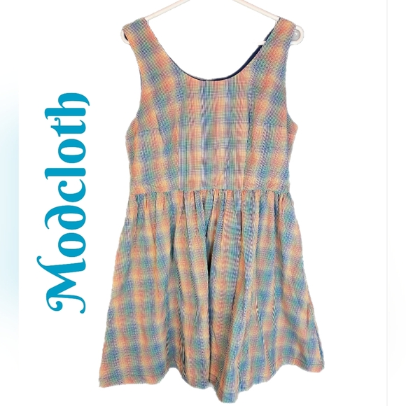 Modcloth Womens Dress Sz XL Plaid Lined Pockets Lightweight Sleeveless Casual - Picture 1 of 13